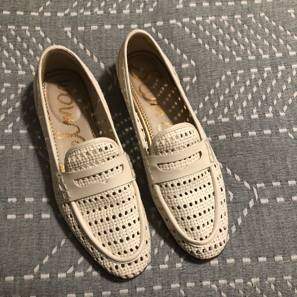 Sam Edelman Woven Cream Penny Loafers